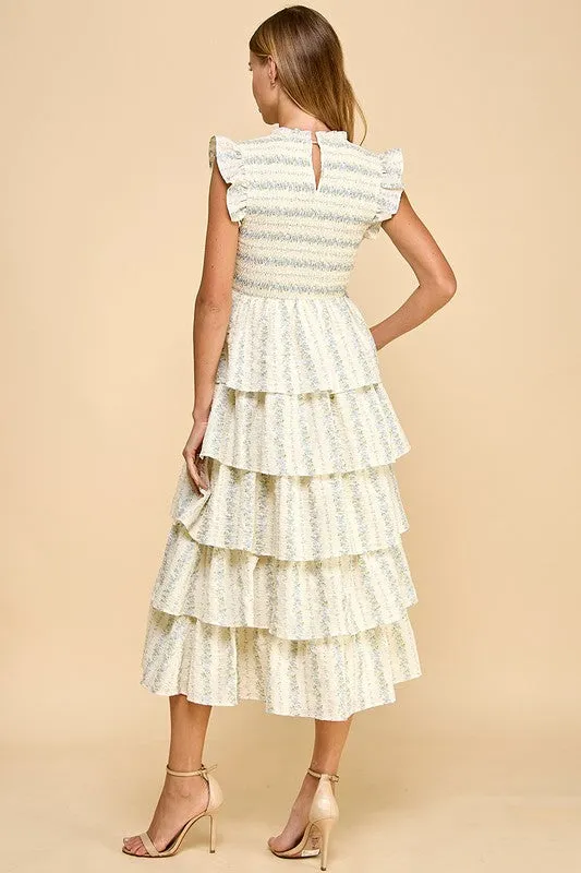 Floral Printed Smocked Detail Midi Dress