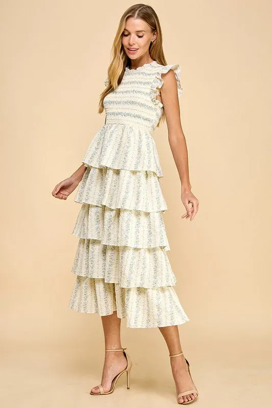 Floral Printed Smocked Detail Midi Dress