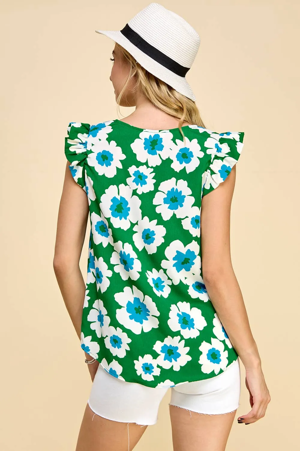 Floral Printed Top with Ruffled Short Sleeves