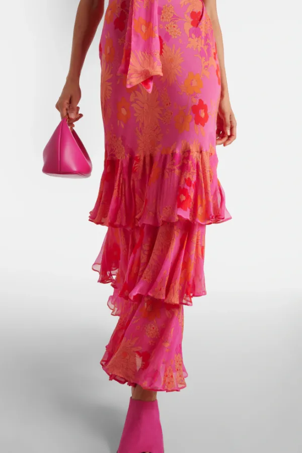Floral Ruffled Silk Maxi Dress