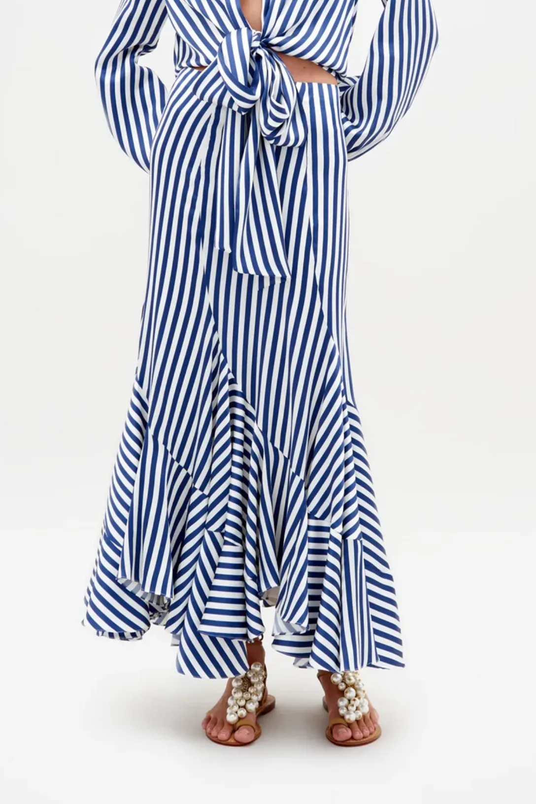 Florina Skirt | White Blue Stripes