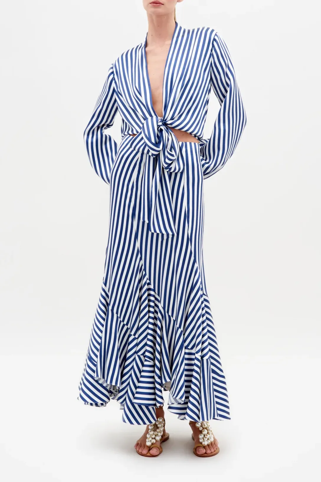 Florina Skirt | White Blue Stripes