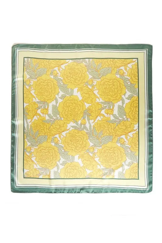 Flower Printed Silky Square Scarf
