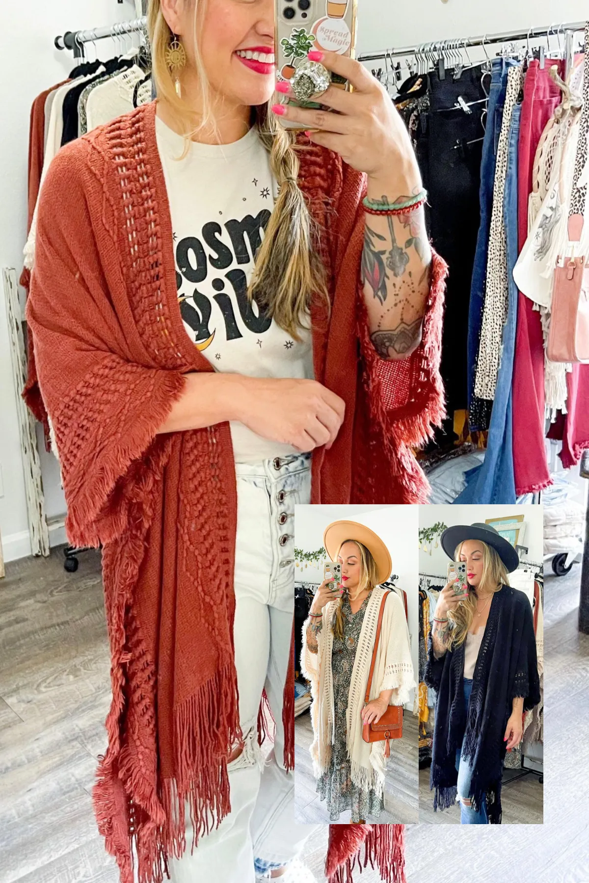 Frayed Knit Ruana - 6 colors