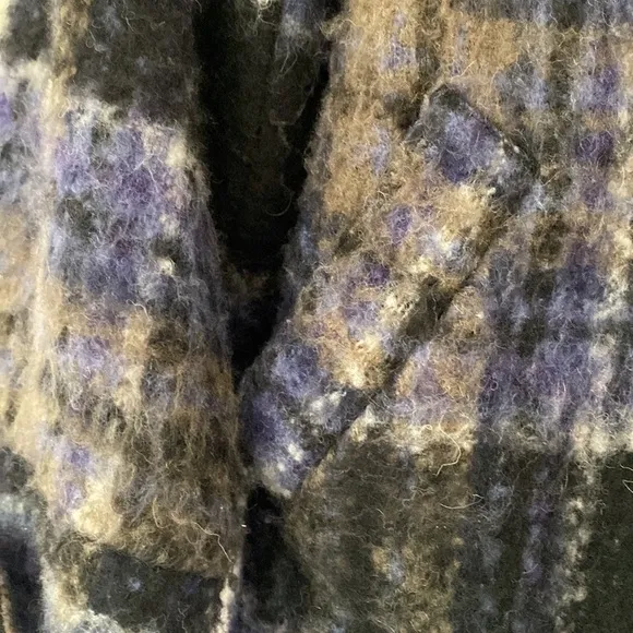 Free People Bonjour Plaid Wool Coat Tartan Jacket Blue Black Woolen Bohemian XS