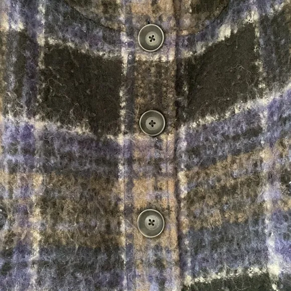 Free People Bonjour Plaid Wool Coat Tartan Jacket Blue Black Woolen Bohemian XS
