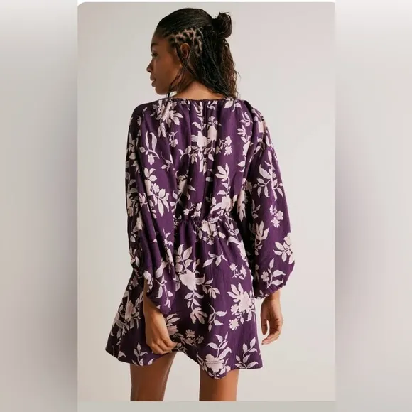 Free People Portia Linen Mini Dress in BlackBerry Womens Size Small NEW