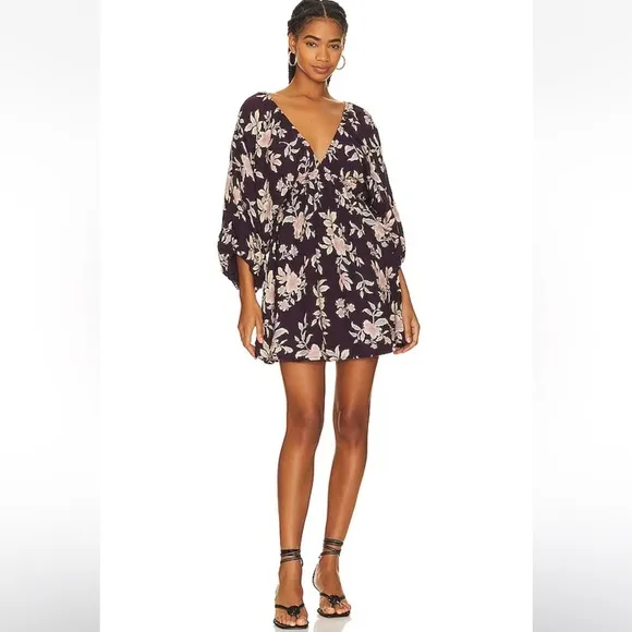 Free People Portia Linen Mini Dress in BlackBerry Womens Size Small NEW