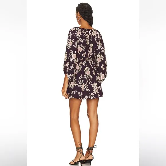 Free People Portia Linen Mini Dress in BlackBerry Womens Size Small NEW
