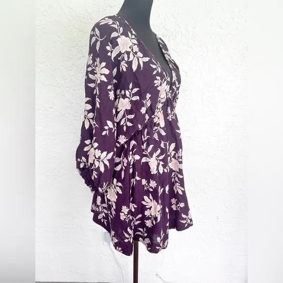 Free People Portia Linen Mini Dress in BlackBerry Womens Size Small NEW