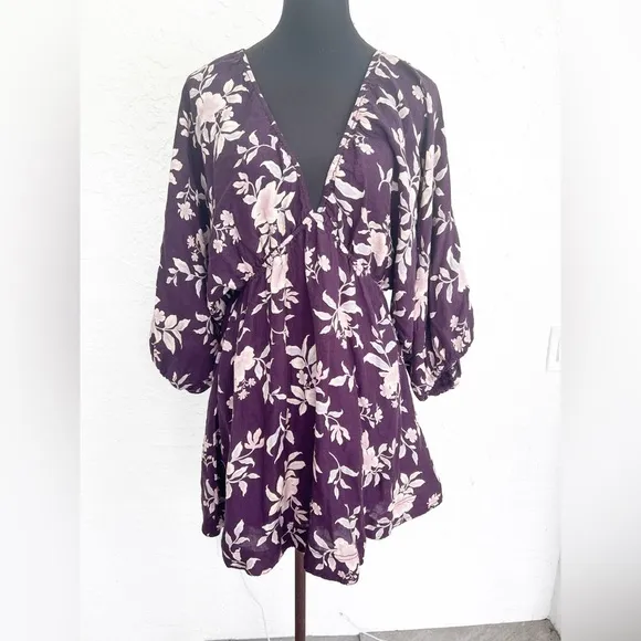 Free People Portia Linen Mini Dress in BlackBerry Womens Size Small NEW