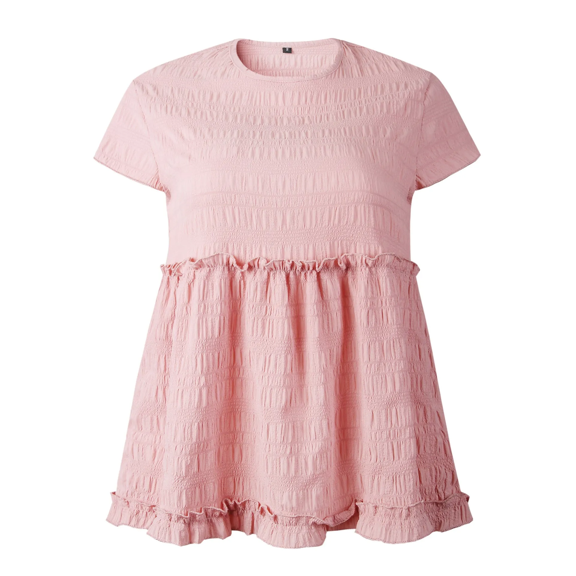 Frilly Short-sleeve Blouse Tops Casual T-shirt