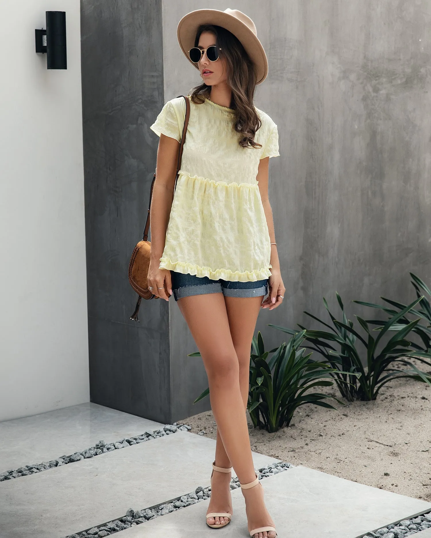 Frilly Short-sleeve Blouse Tops Casual T-shirt