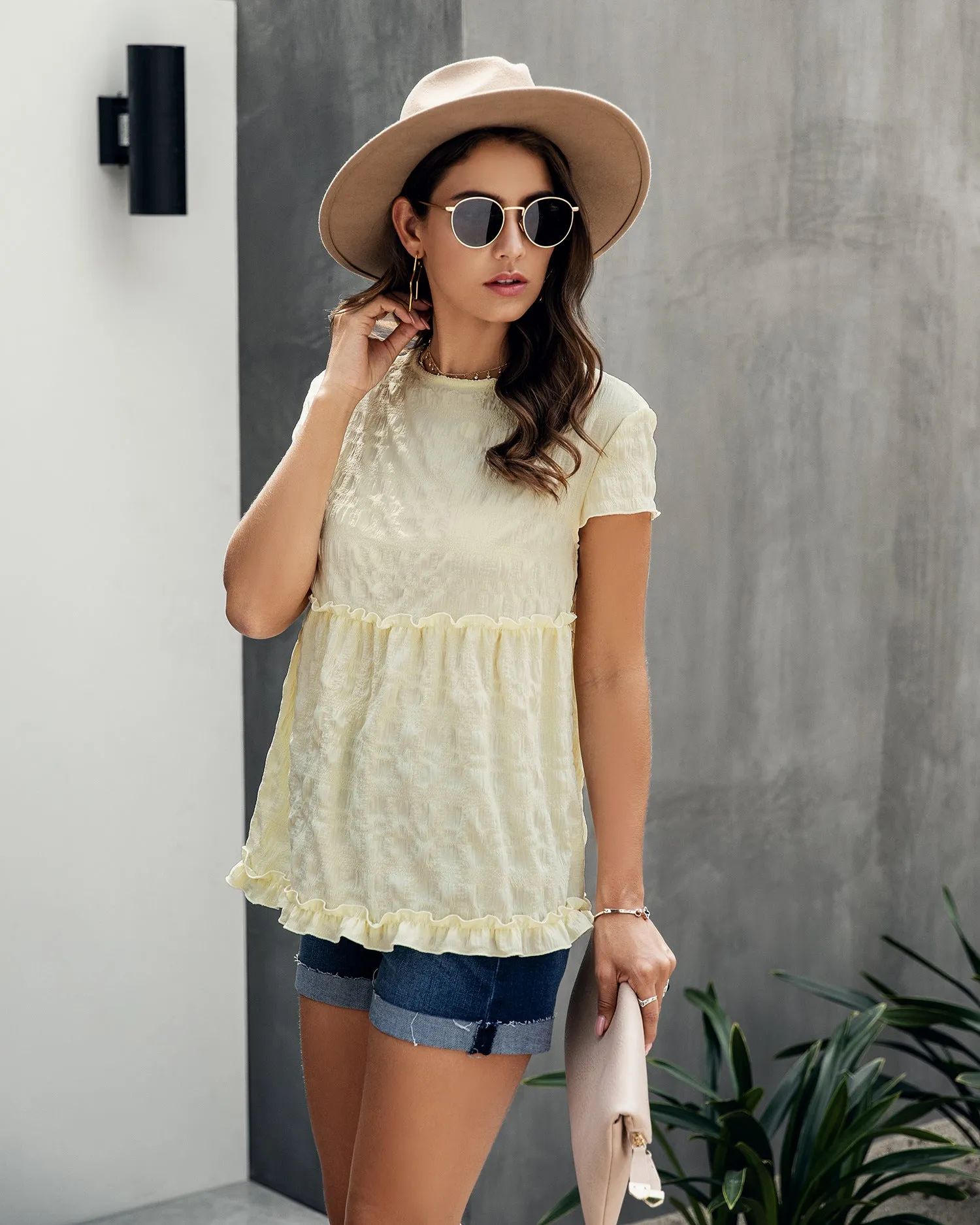 Frilly Short-sleeve Blouse Tops Casual T-shirt
