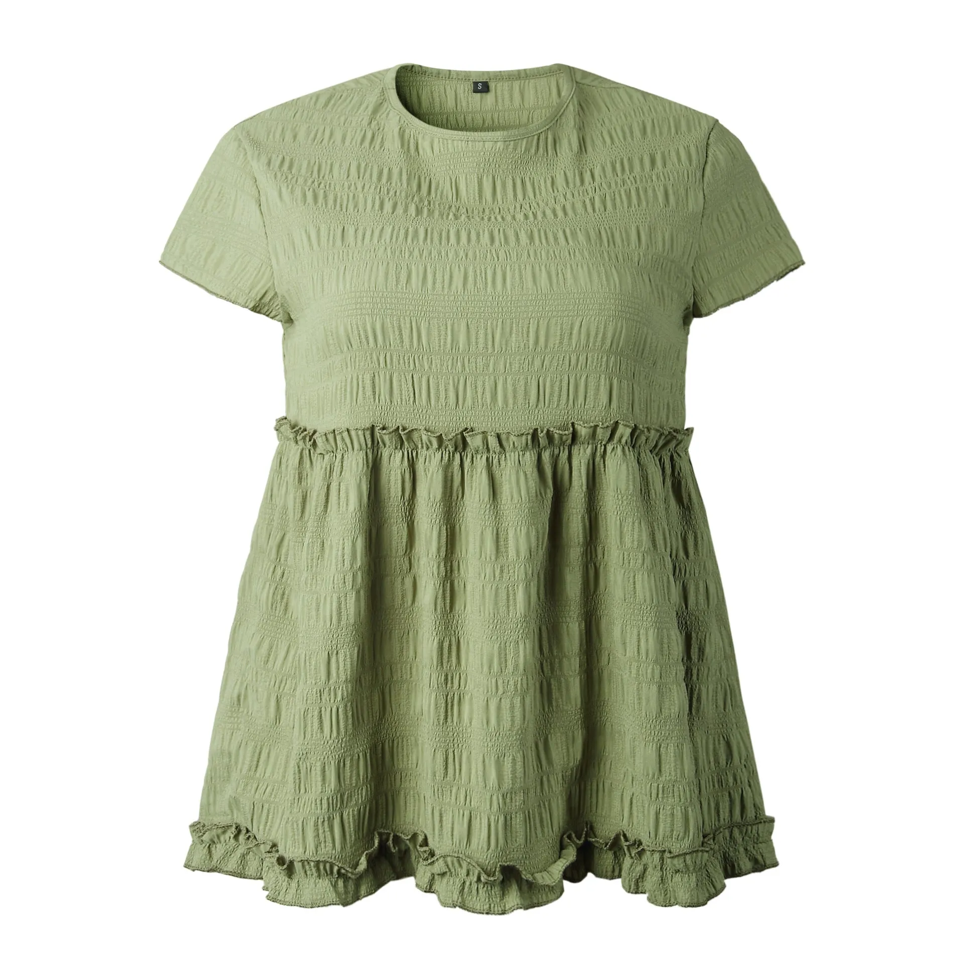 Frilly Short-sleeve Blouse Tops Casual T-shirt