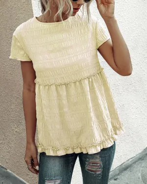 Frilly Short-sleeve Blouse Tops Casual T-shirt