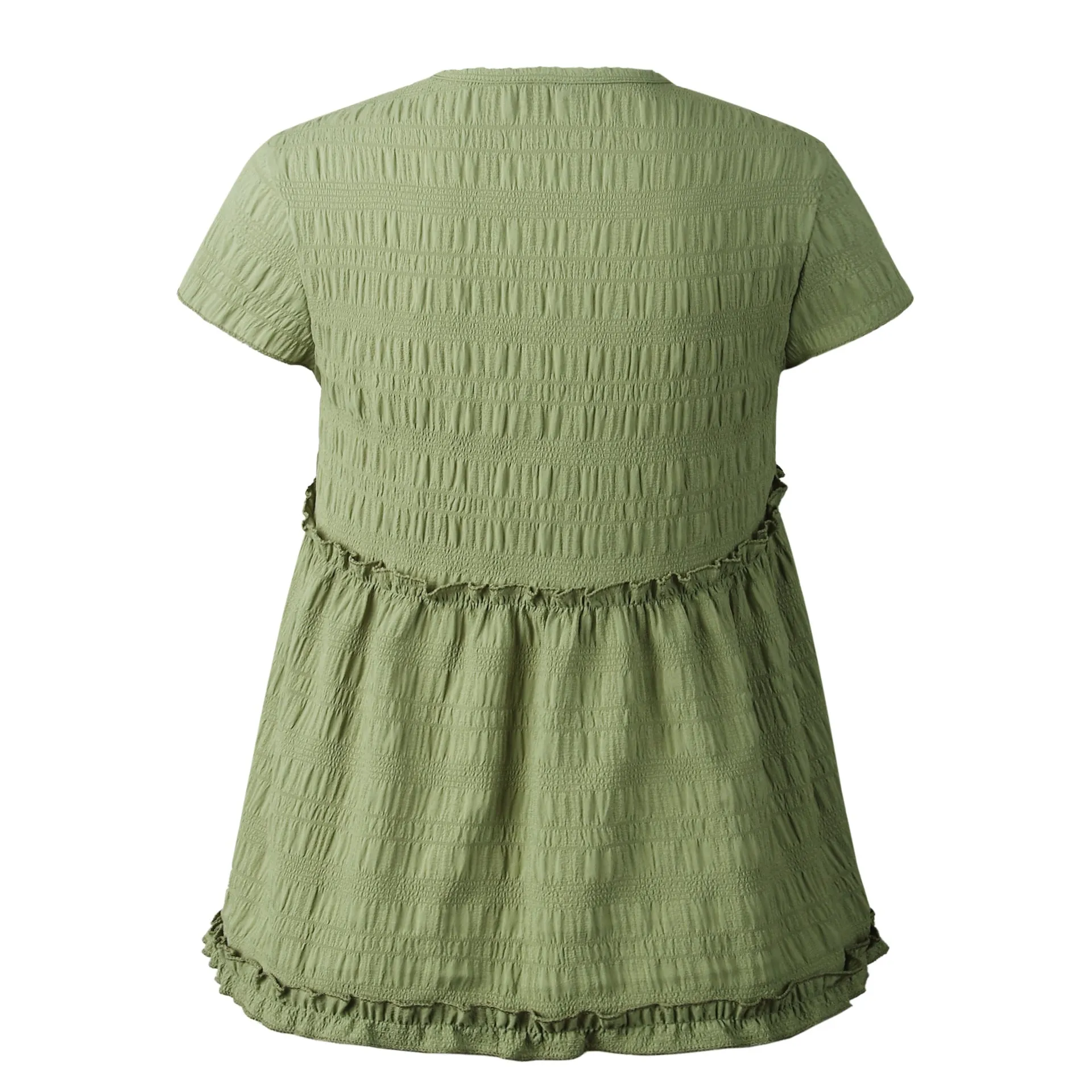 Frilly Short-sleeve Blouse Tops Casual T-shirt
