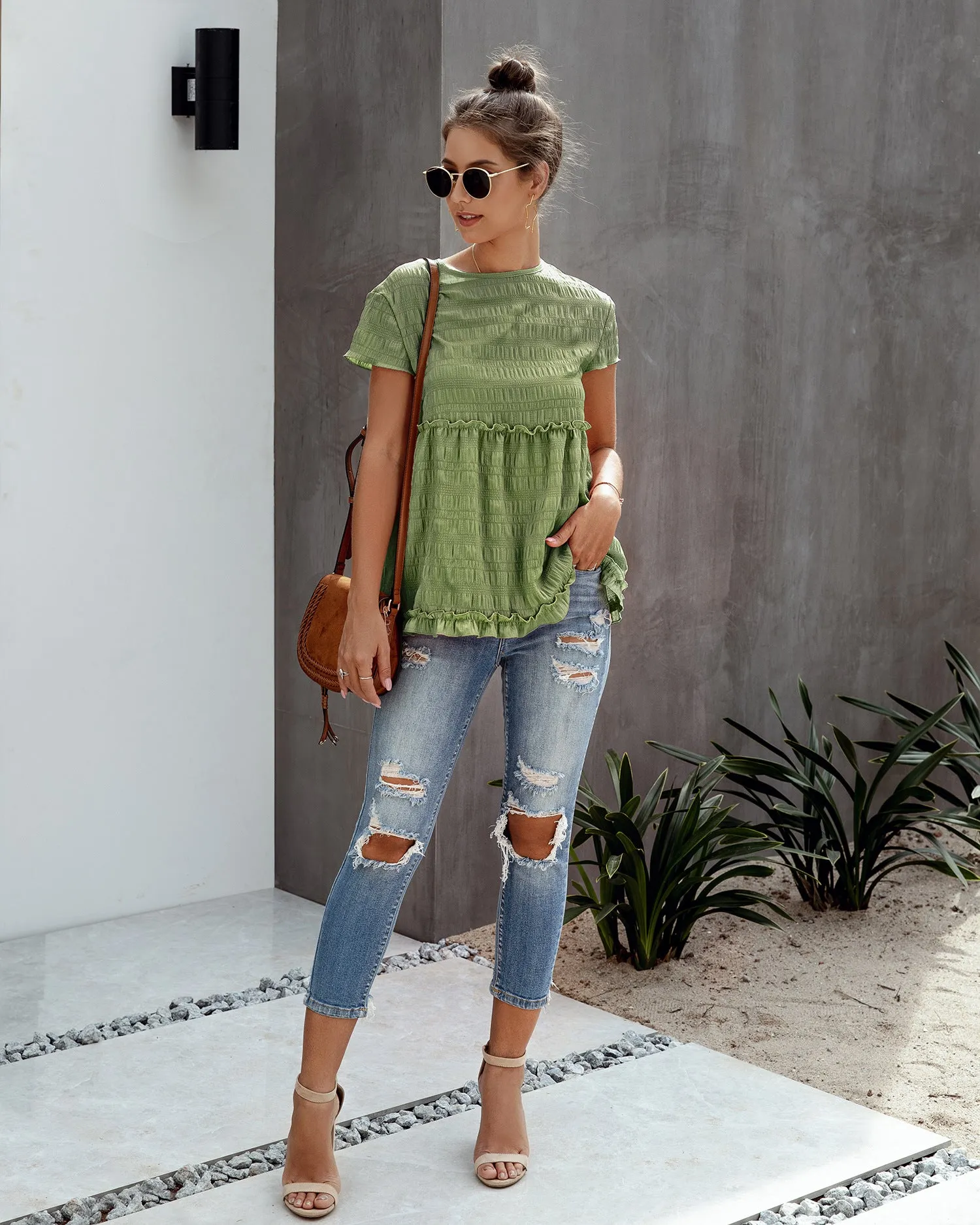 Frilly Short-sleeve Blouse Tops Casual T-shirt