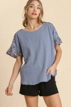 Fringed Cut Out Back Animal Print Top