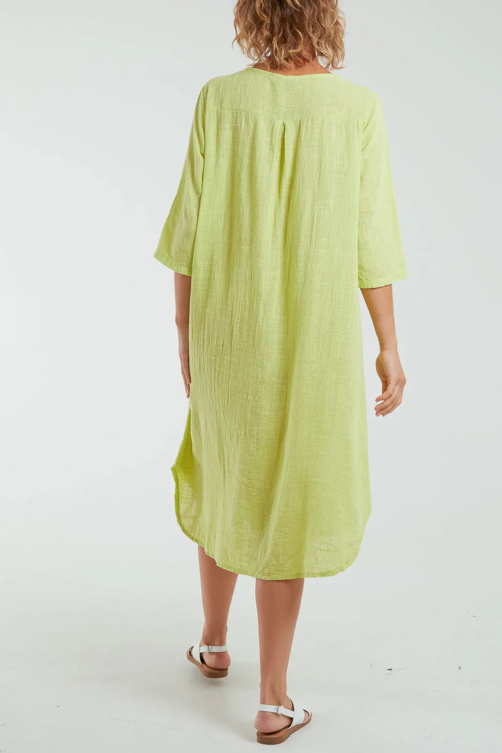 Front Button Long Sleeve Midi Dress