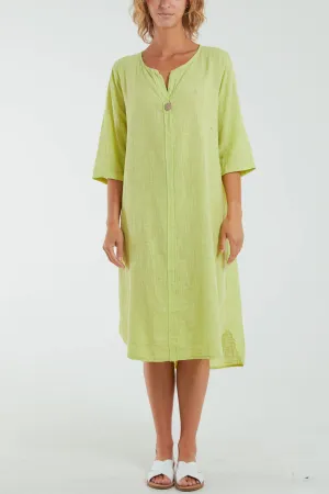 Front Button Long Sleeve Midi Dress
