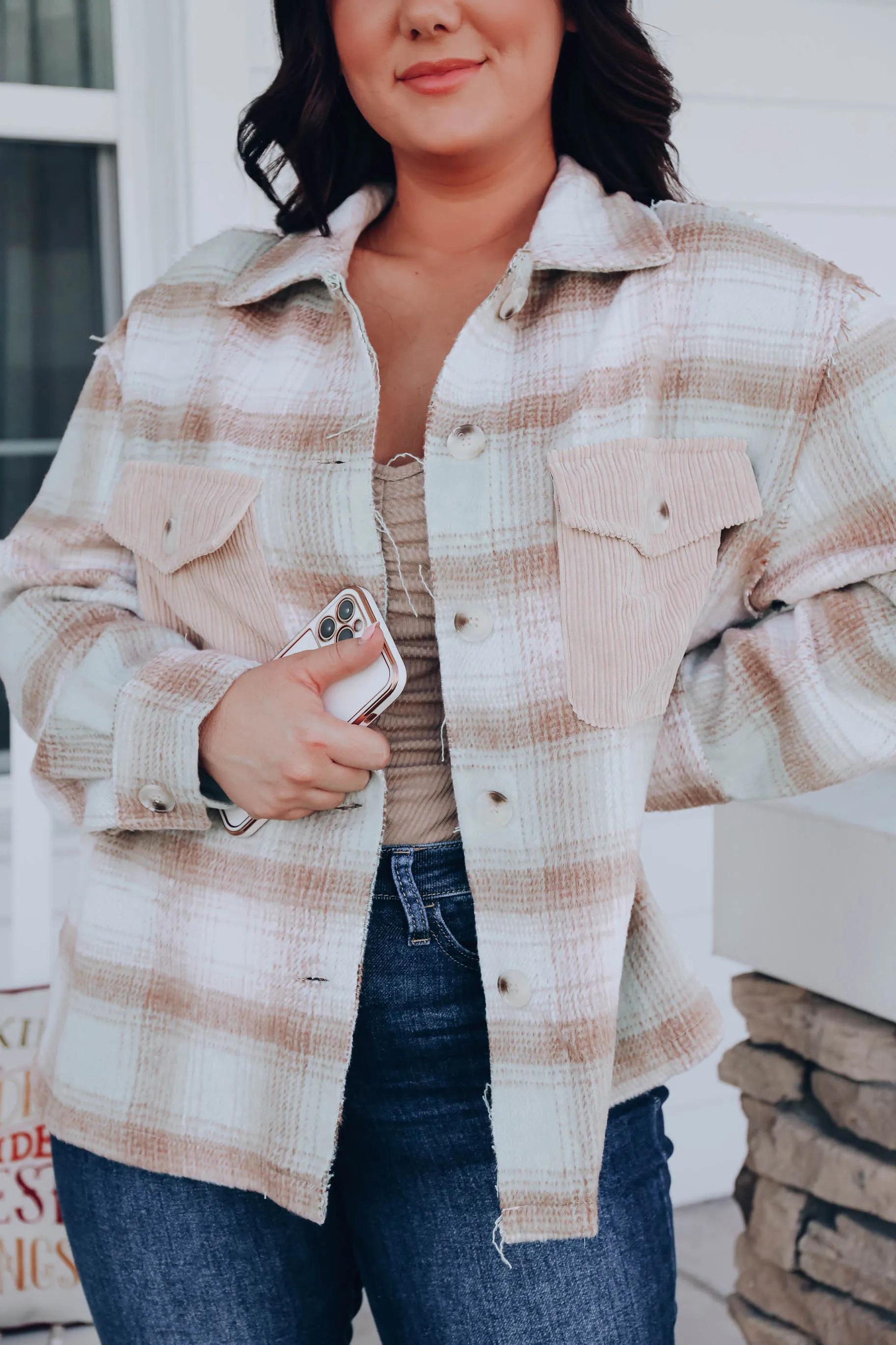 Frosted Hues Plaid Jacket - Tan