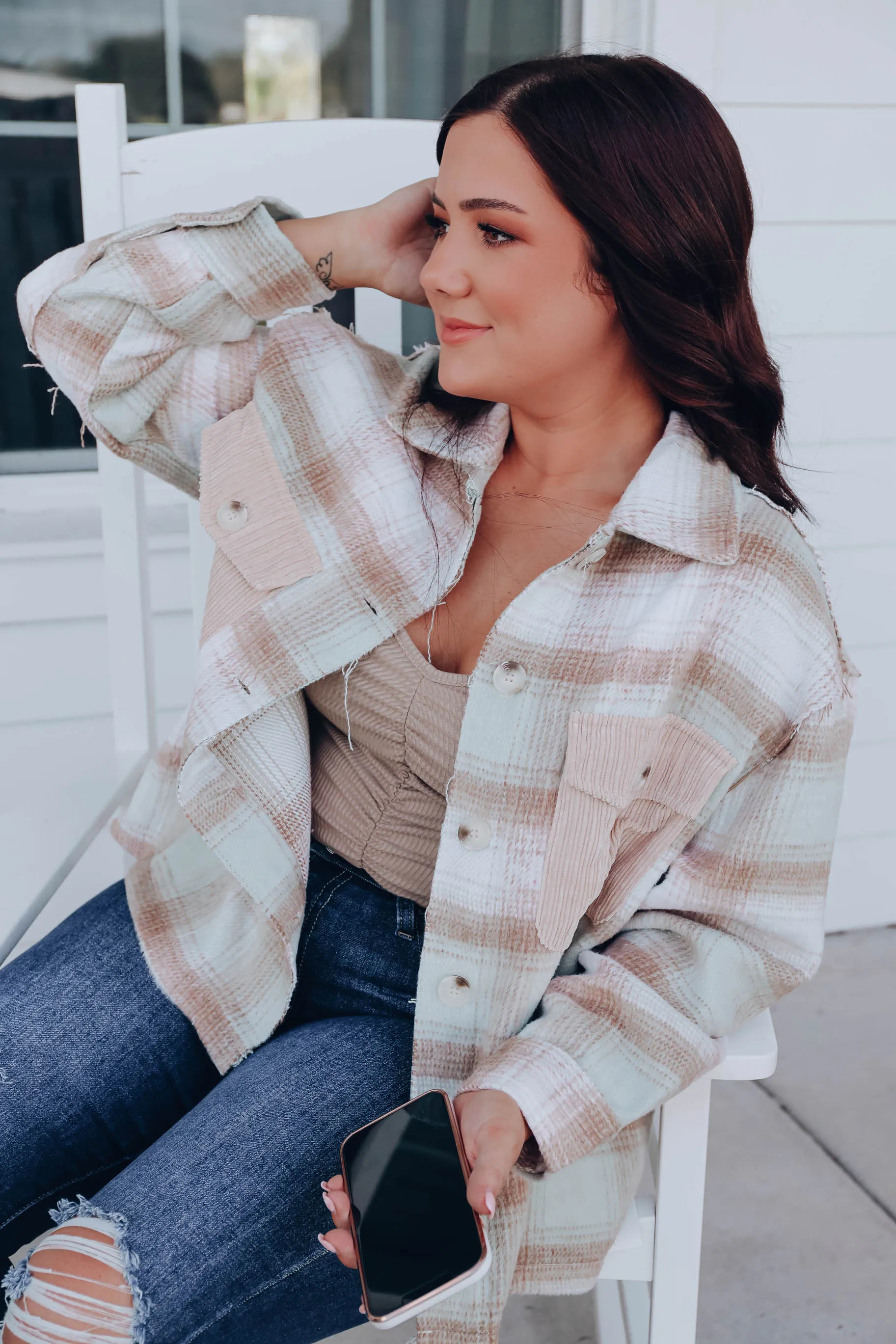 Frosted Hues Plaid Jacket - Tan