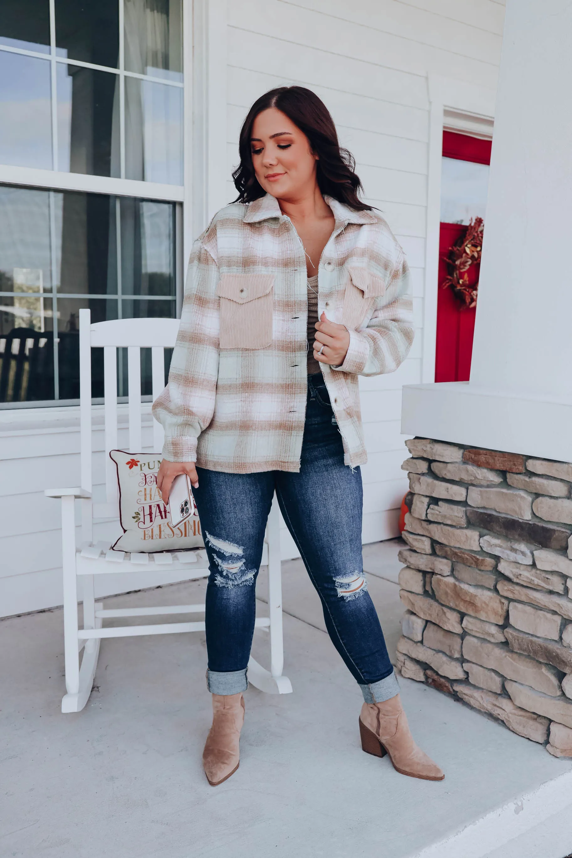 Frosted Hues Plaid Jacket - Tan