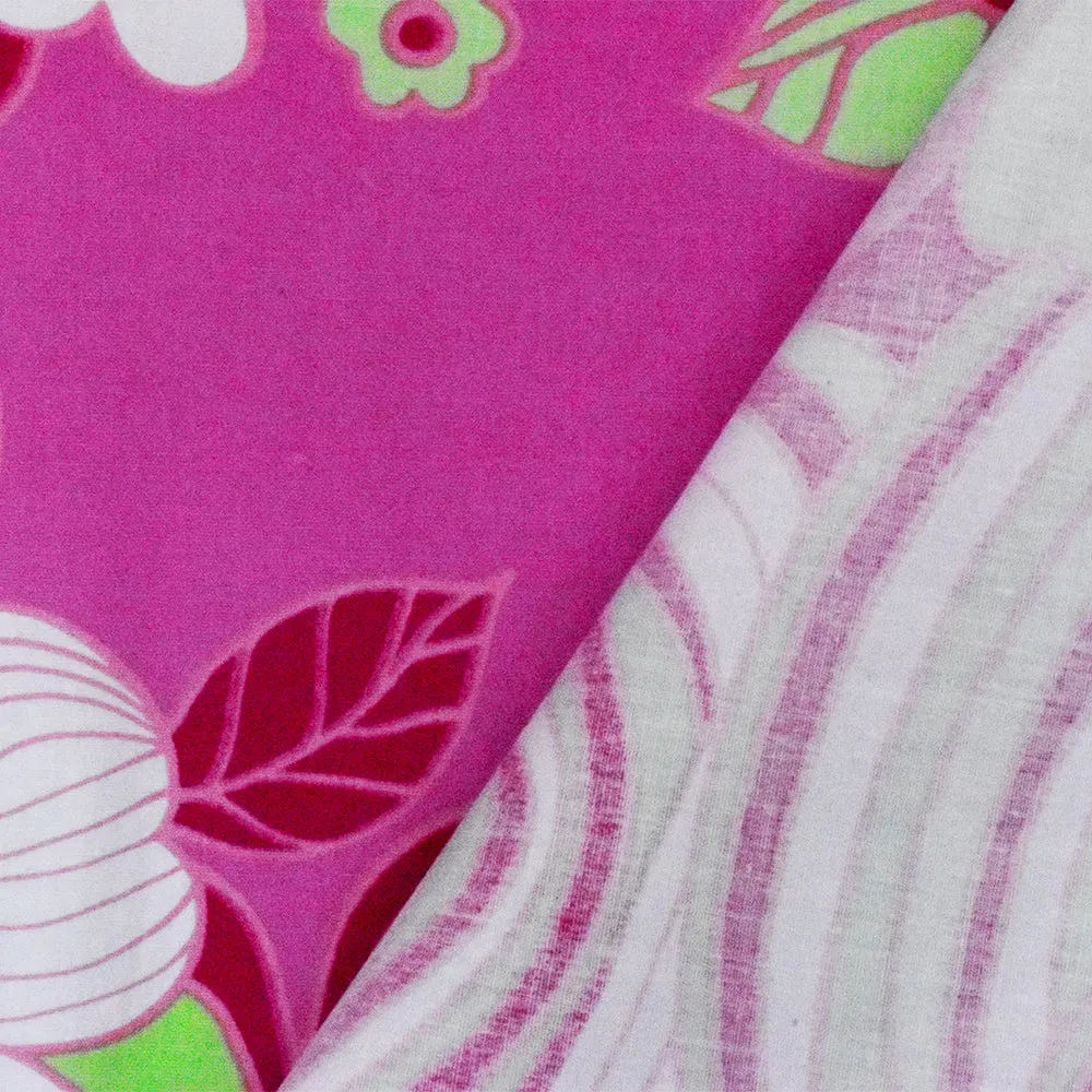 Fuchsia-Green-Multi Floral Print Stretch Cotton Spandex Poplin Woven Fabric