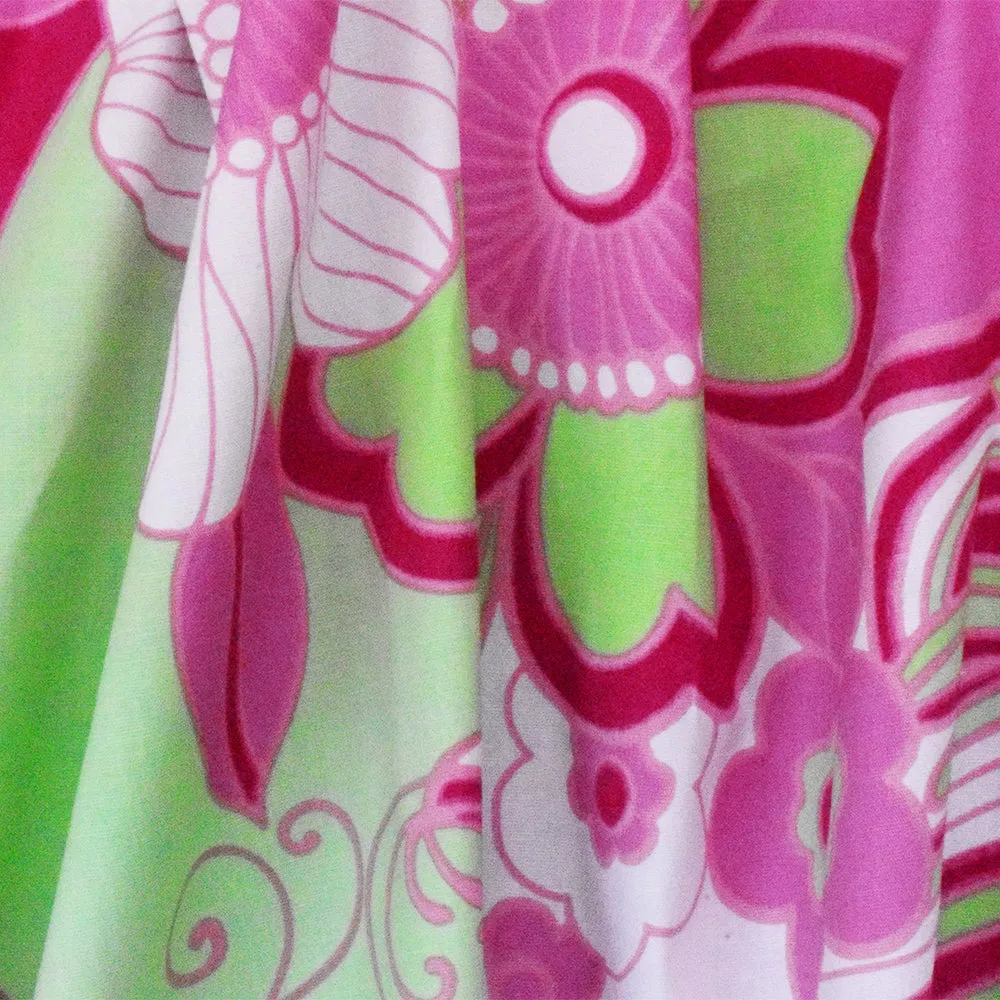 Fuchsia-Green-Multi Floral Print Stretch Cotton Spandex Poplin Woven Fabric