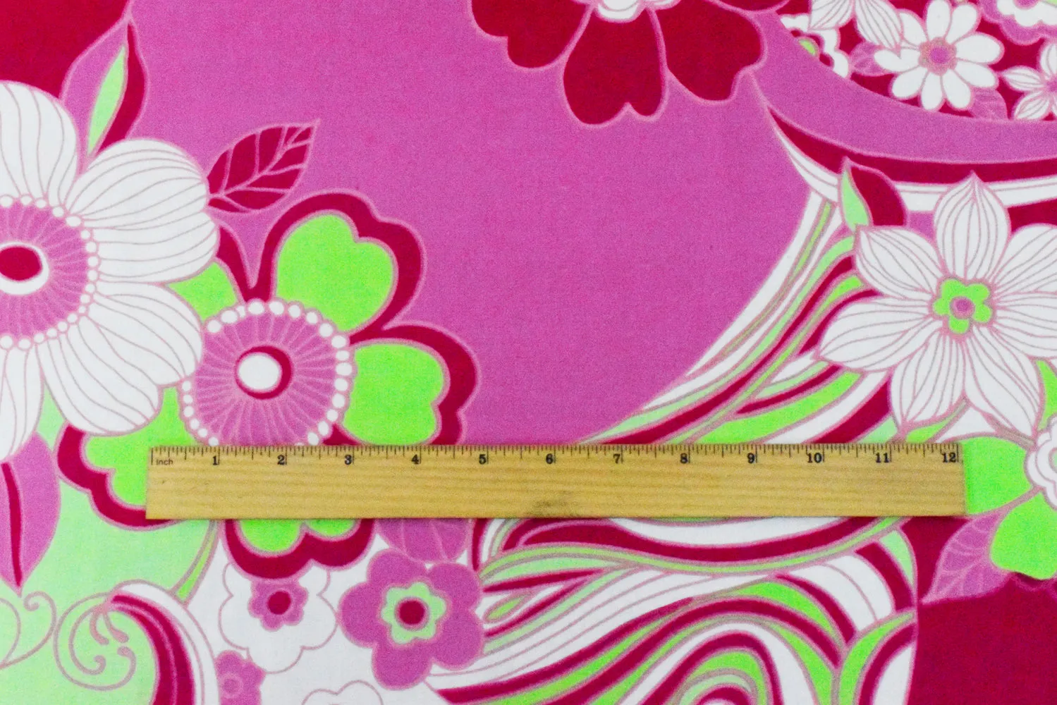 Fuchsia-Green-Multi Floral Print Stretch Cotton Spandex Poplin Woven Fabric