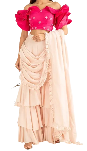 Fuchsia Ruffled Sharara Set