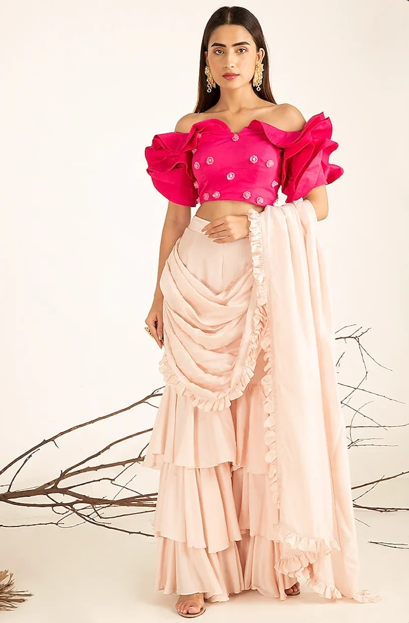 Fuchsia Ruffled Sharara Set