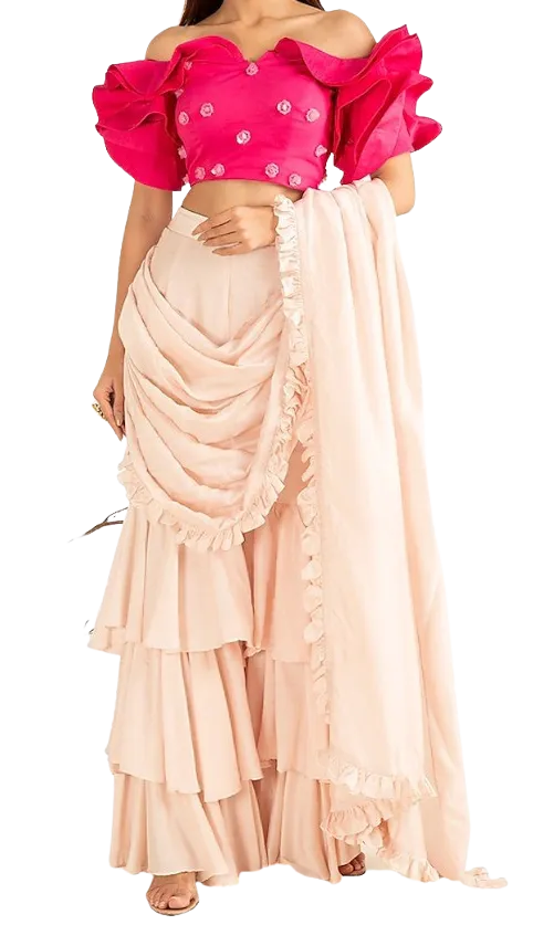 Fuchsia Ruffled Sharara Set
