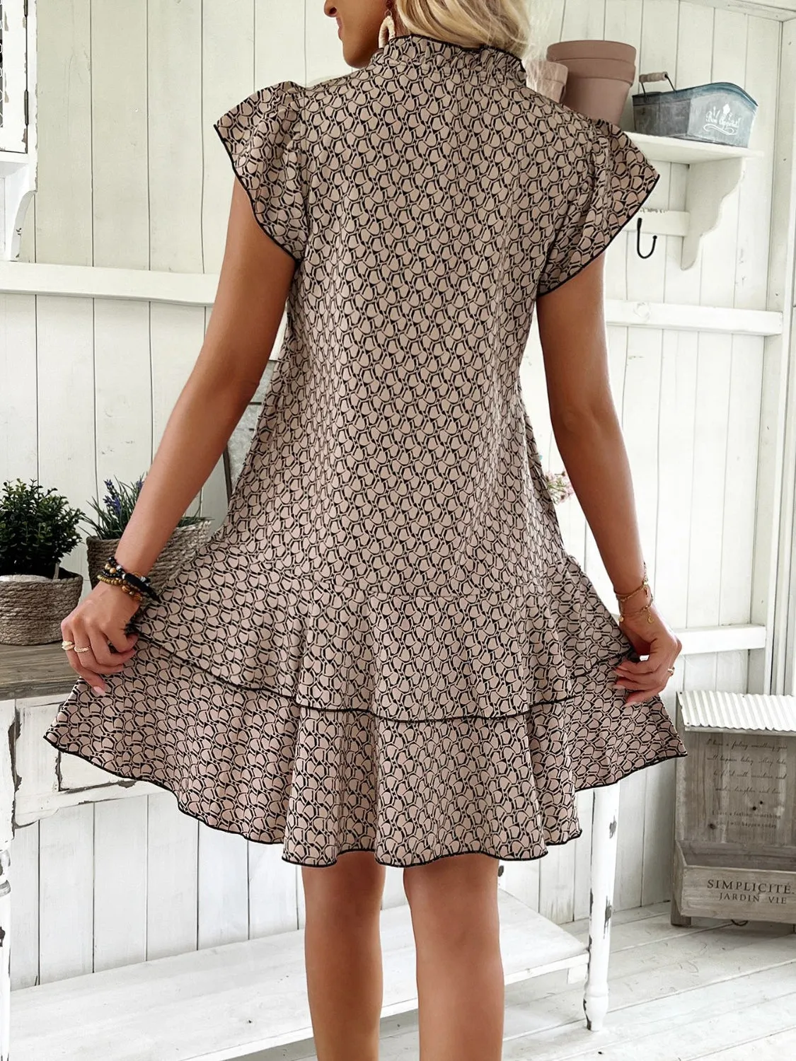 Full Size Ruffled Layered Printed Mini Dress Plus Size