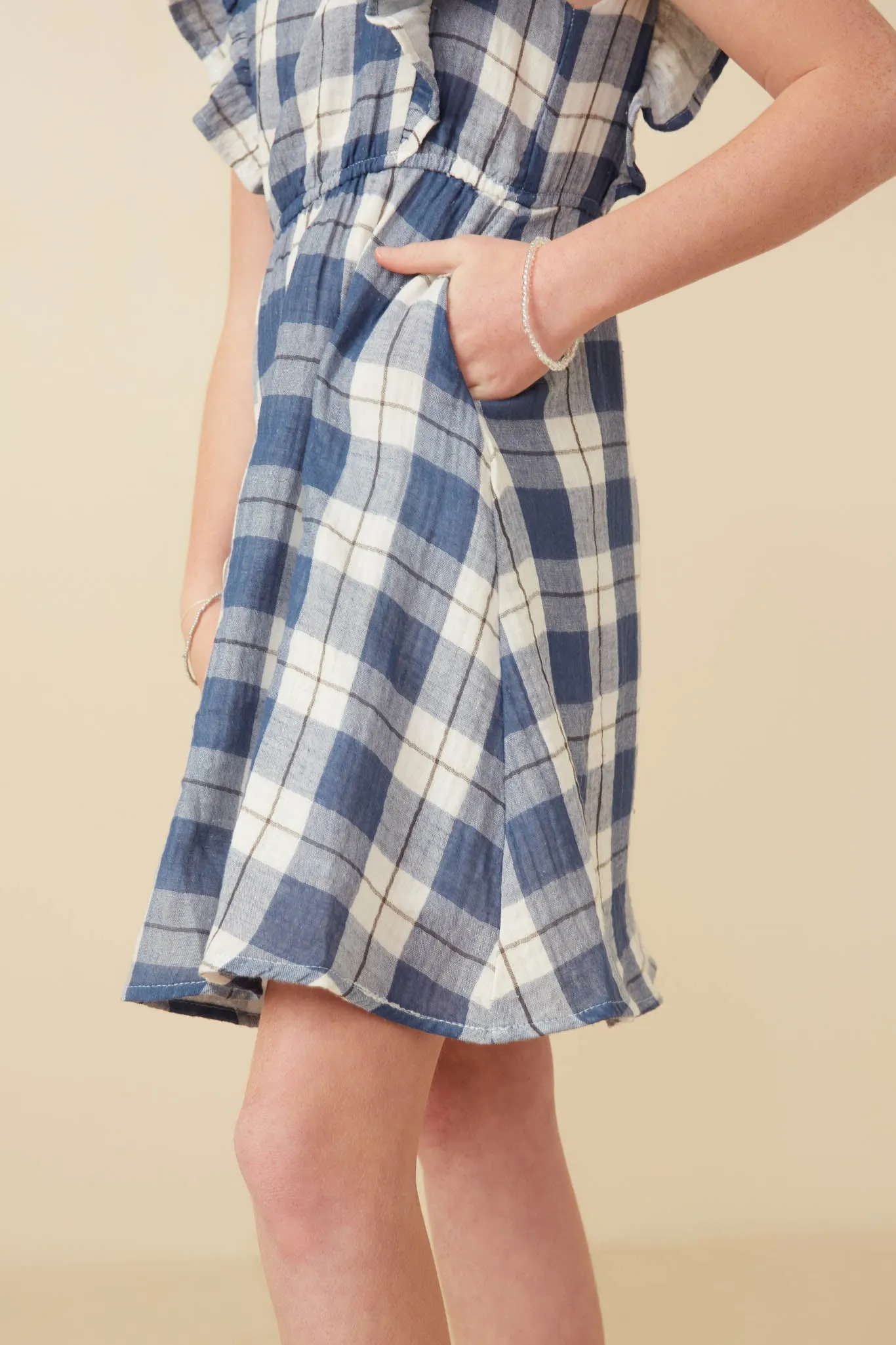 Gauze Textured Flannel Print Ruffled Dress
