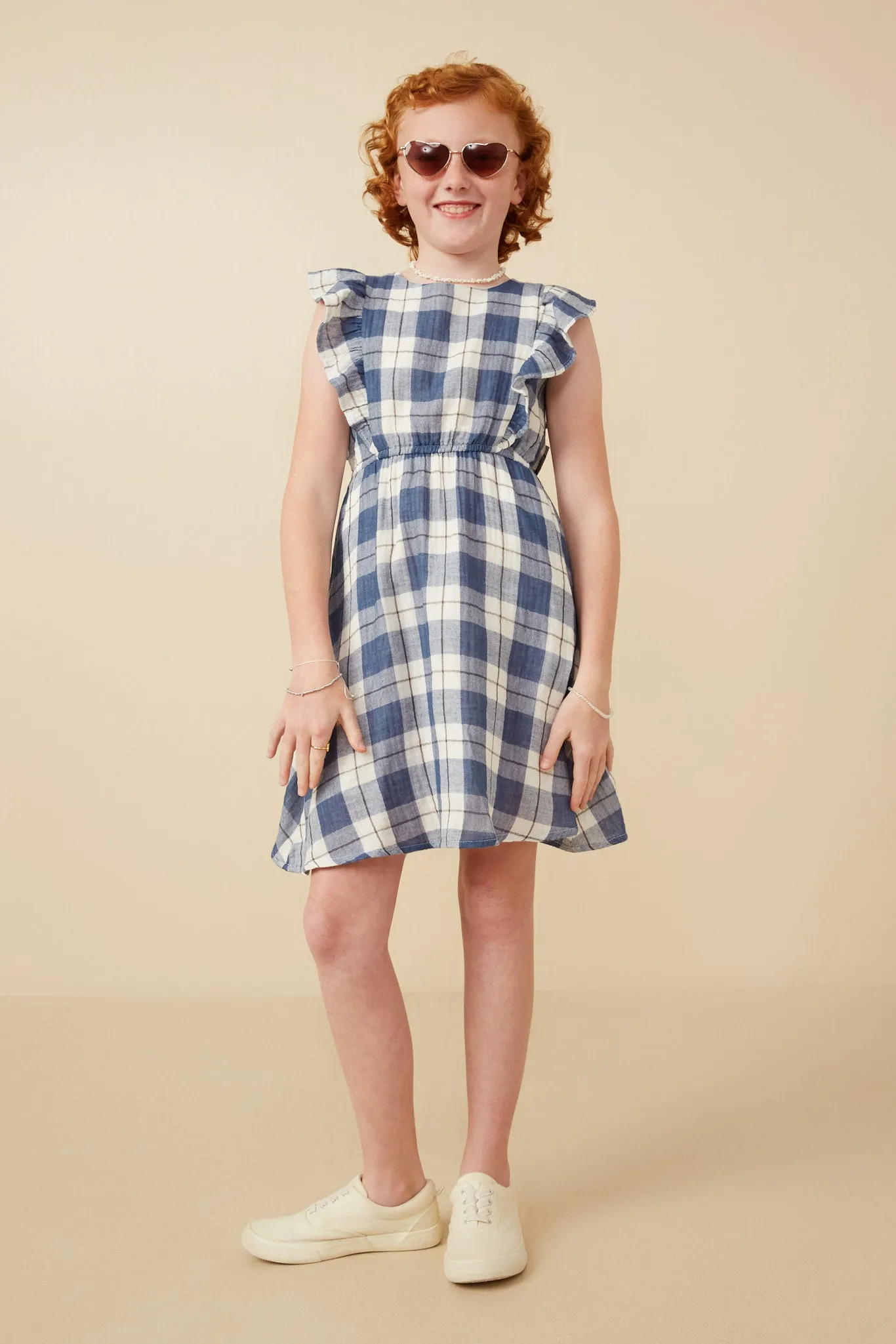 Gauze Textured Flannel Print Ruffled Dress