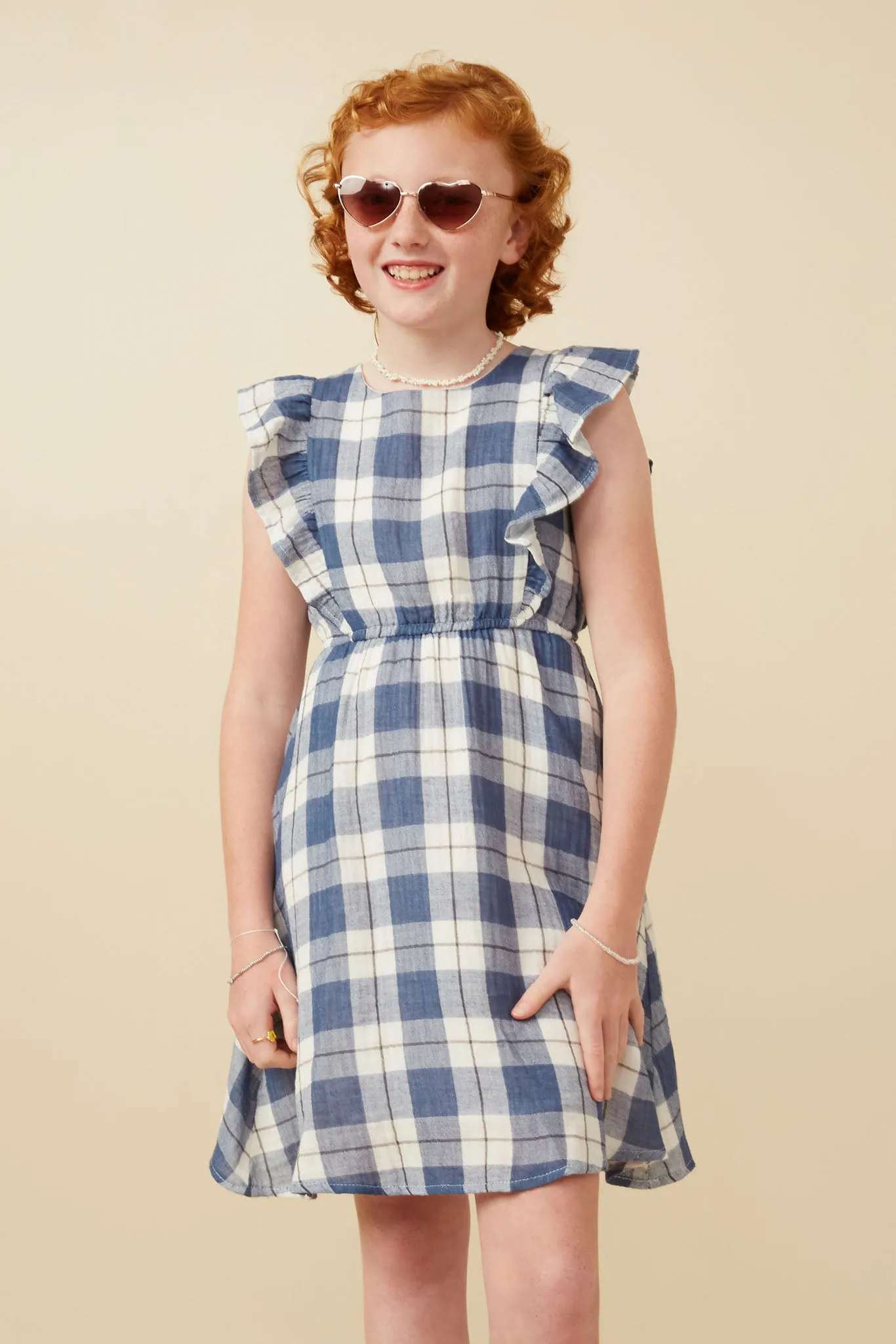 Gauze Textured Flannel Print Ruffled Dress