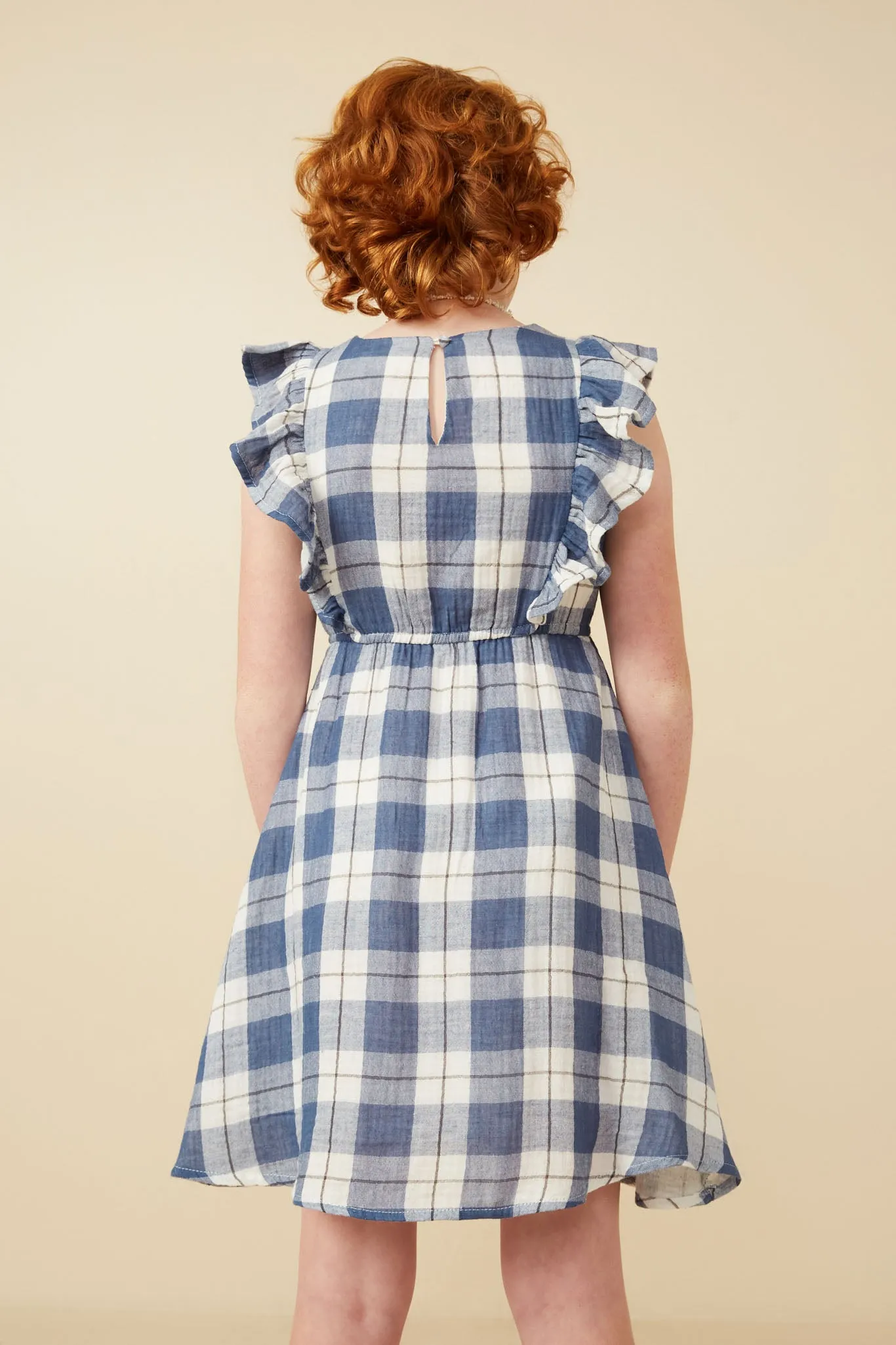 Gauze Textured Flannel Print Ruffled Dress