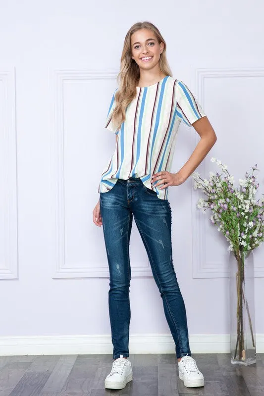 Gem Plus  Stripe Short Sleeve Top