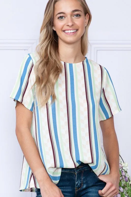 Gem Plus  Stripe Short Sleeve Top