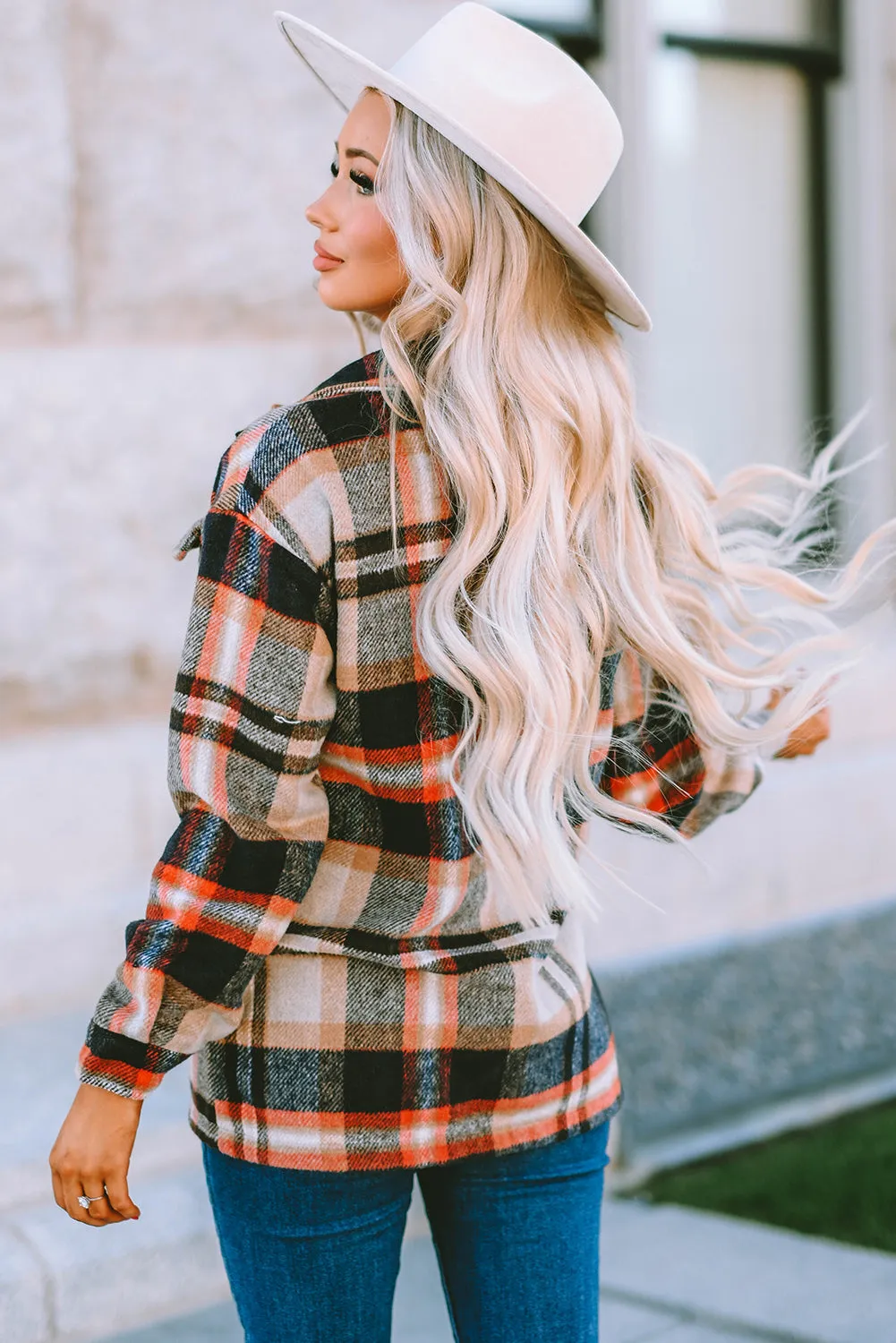 Geometric Plaid Pocketed Shacket