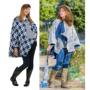 Geometric Reversible Rain Cape, 2 Asst, Gray, Navy,7cwc463