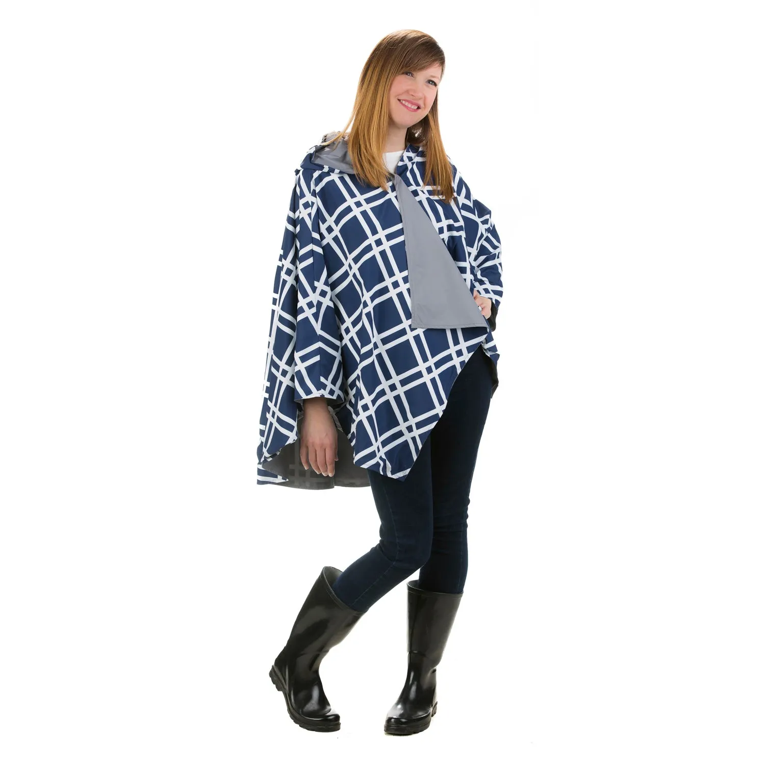 Geometric Reversible Rain Cape, 2 Asst, Gray, Navy,7cwc463