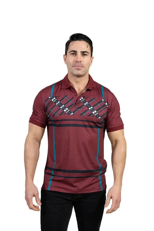 GGP-23 Men's Cotton Blend Plaid-Trim Polo Shirt
