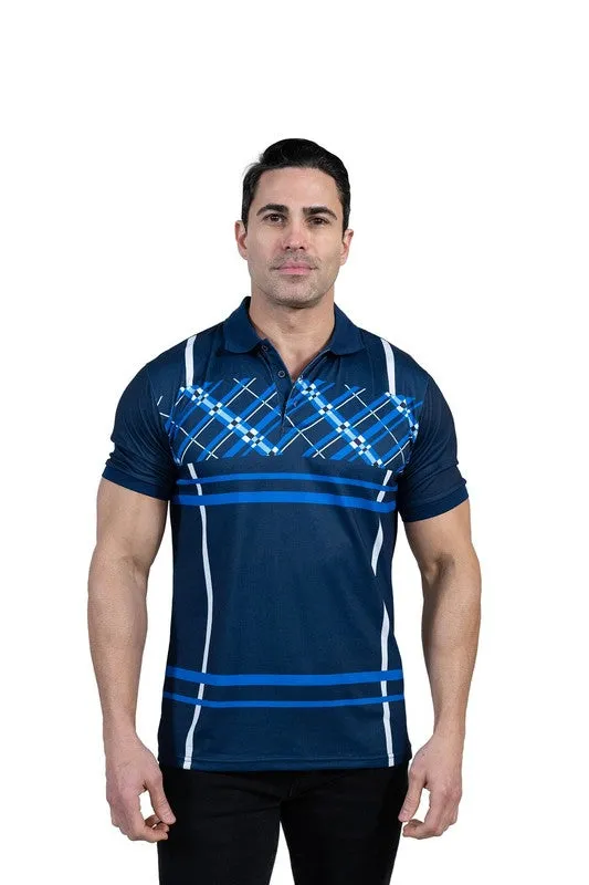 GGP-23 Men's Cotton Blend Plaid-Trim Polo Shirt