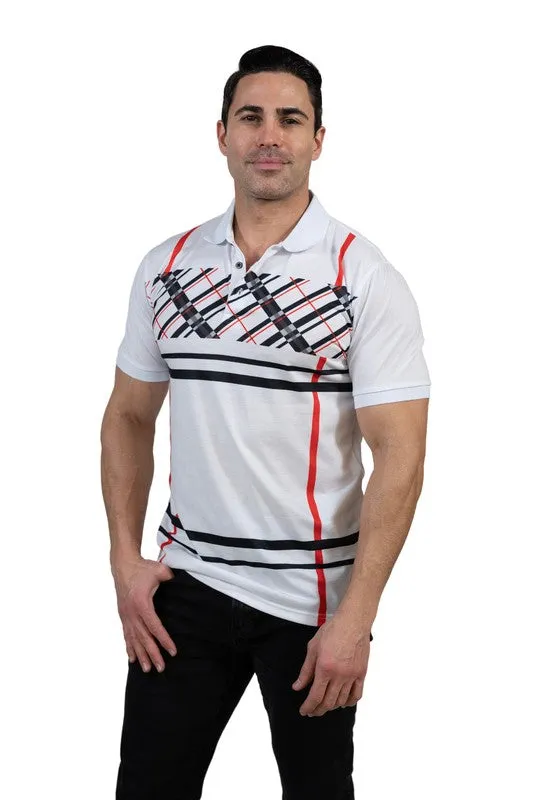 GGP-23 Men's Cotton Blend Plaid-Trim Polo Shirt