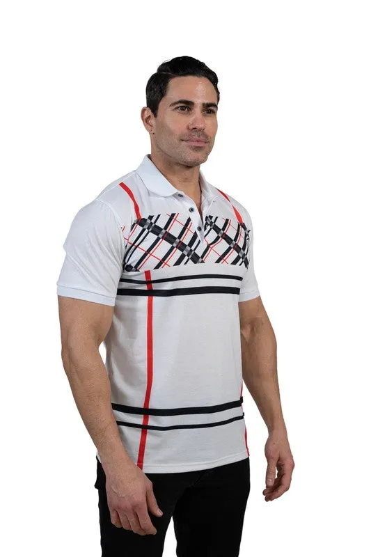 GGP-23 Men's Cotton Blend Plaid-Trim Polo Shirt