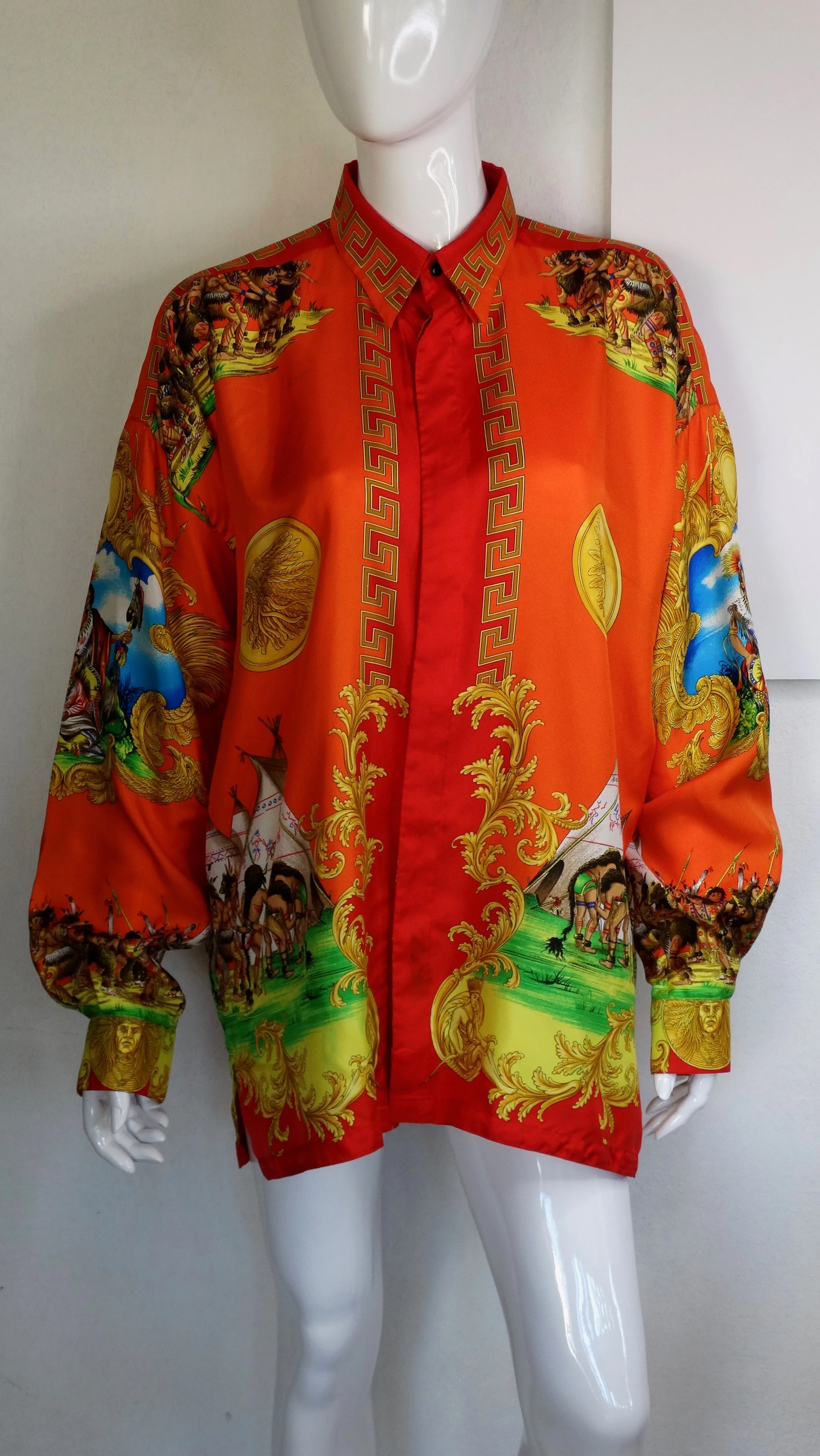Gianni Versace "Native American" Print Silk Shirt