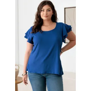 Gilli Plus Size Short Fluttery Sleeve Round Neck Top